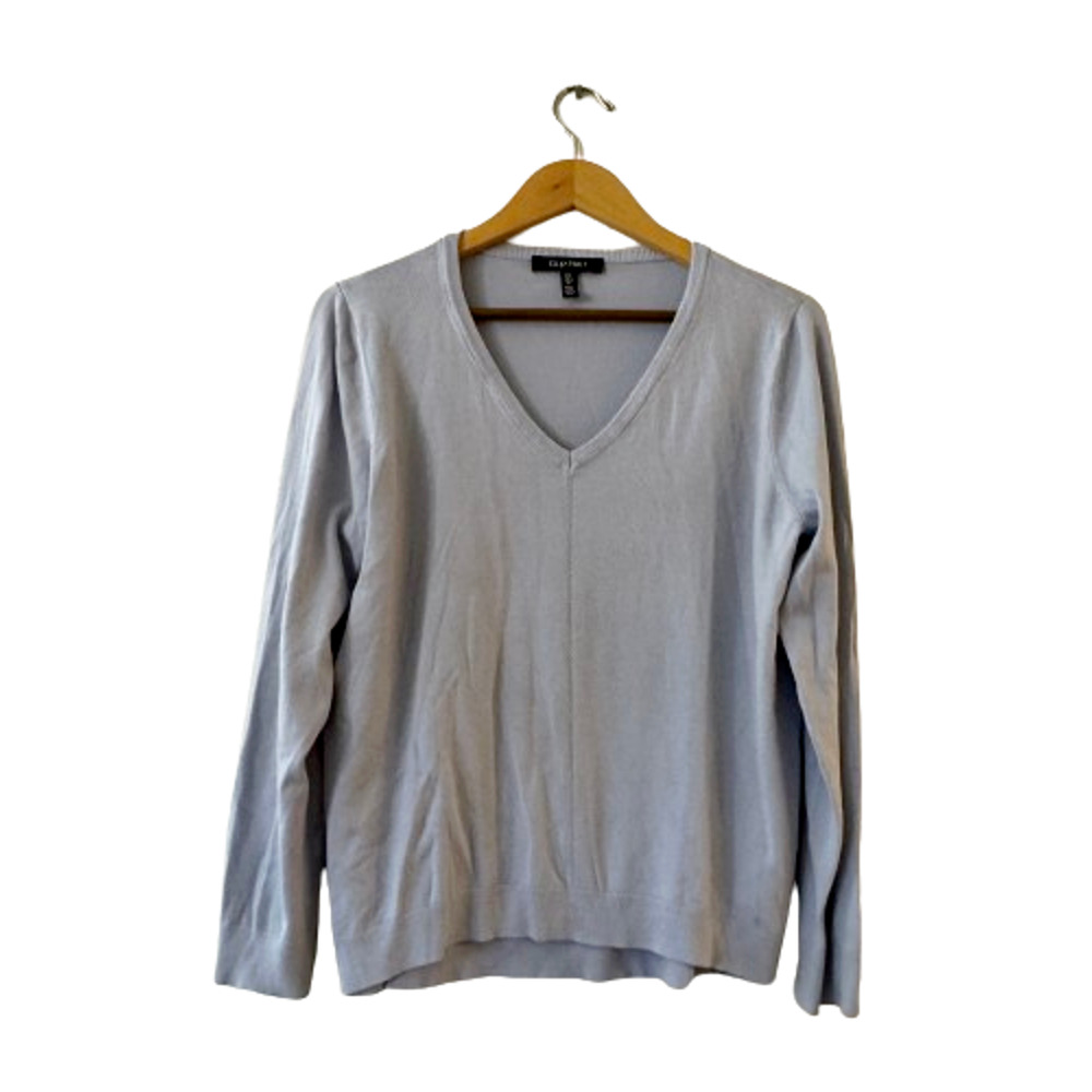 Ellen Tracy Womens Light Blue V-Neck Long Sleeve Knit Sweater ETMF8ST205 Size L